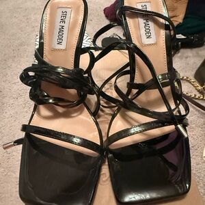 Steve Madden Black Patent Strappy Lace-Up Heels